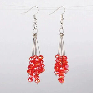 Faceted Red Austrian Crystal Multi Stacked Rondelle Drops Long Earrings